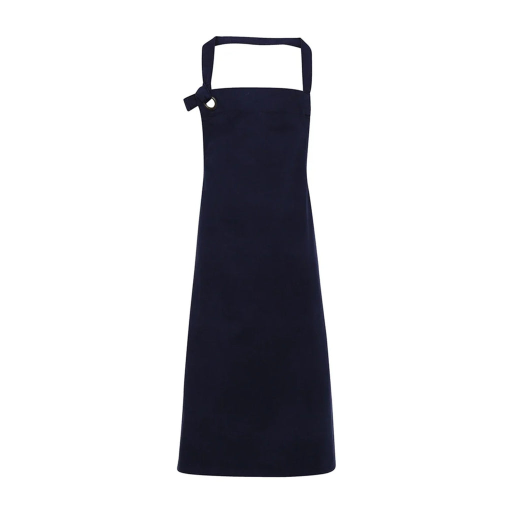 Tablier de potier en grosse toile de coton, à bavette, bleu marine, de face