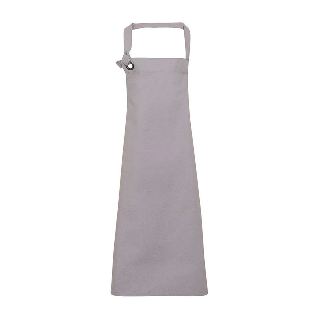 Tablier de potier en grosse toile de coton, à bavette, gris clair, de face