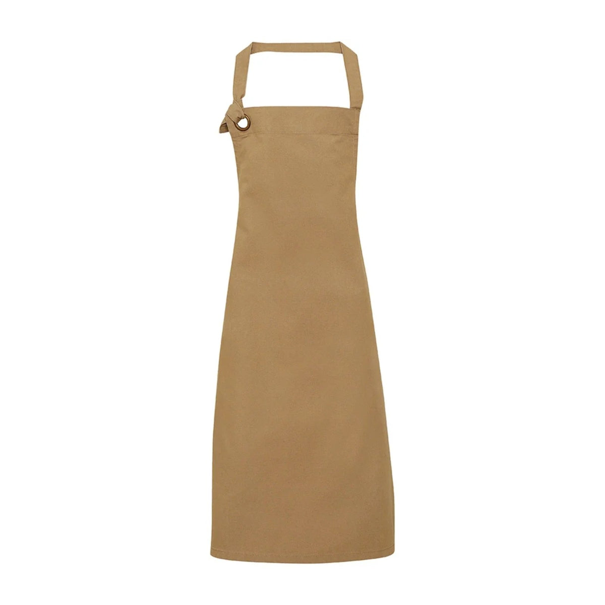 Tablier de potier en grosse toile de coton, à bavette, kaki, de face