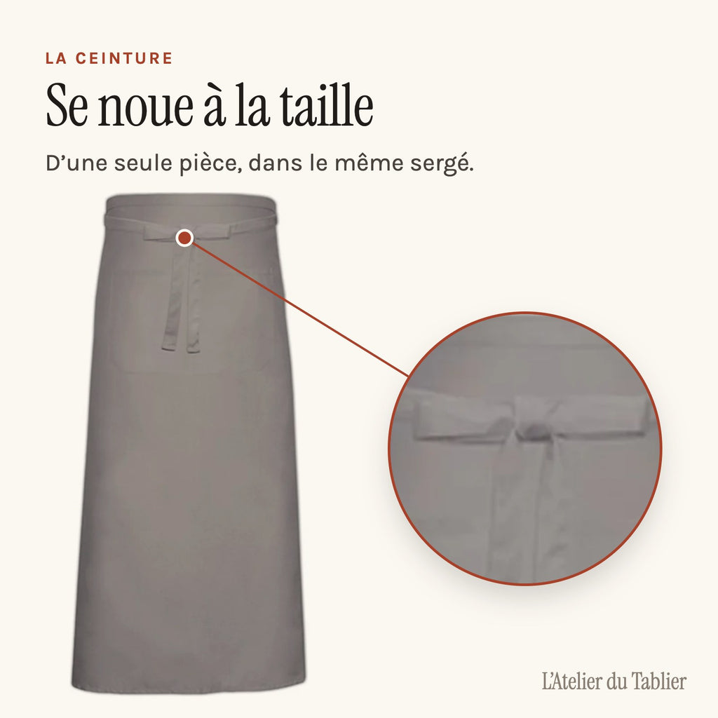 Sommelierschürze lang, Gürtel an der Taille gebunden