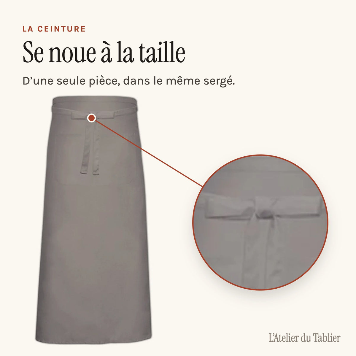 Sommelierschürze lang, Gürtel an der Taille gebunden