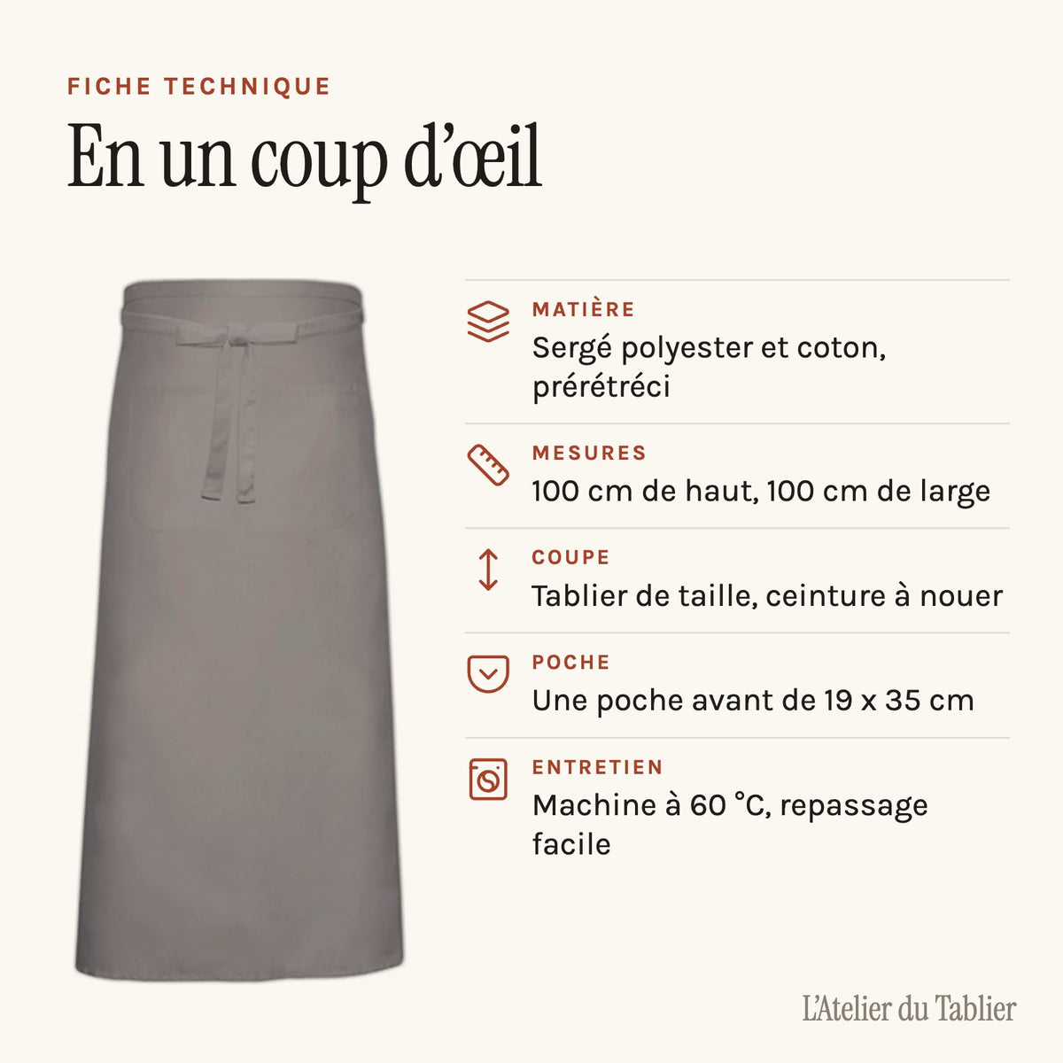 Sommelierschürze lang, technisches Datenblatt