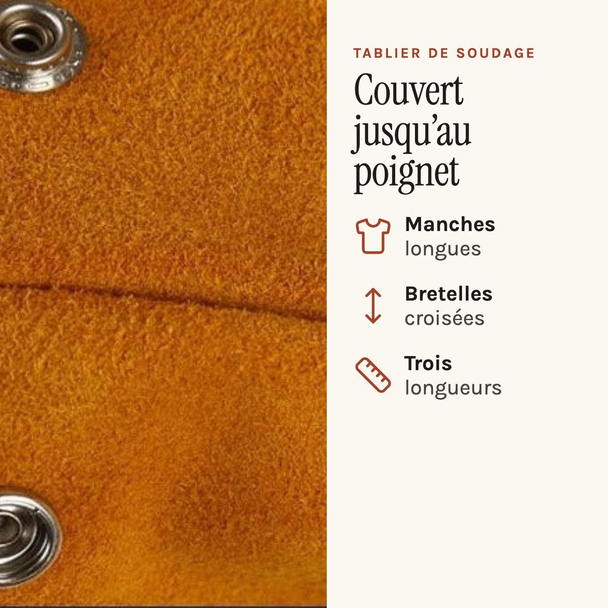 Tablier de soudage à manches longues, longueur au choix, bouton-pression métallique du poignet