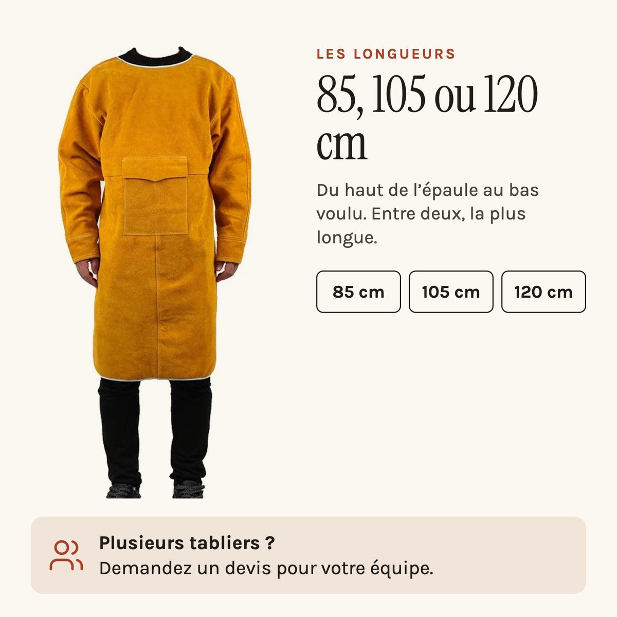Tablier de soudage à manches longues, longueur au choix, les longueurs