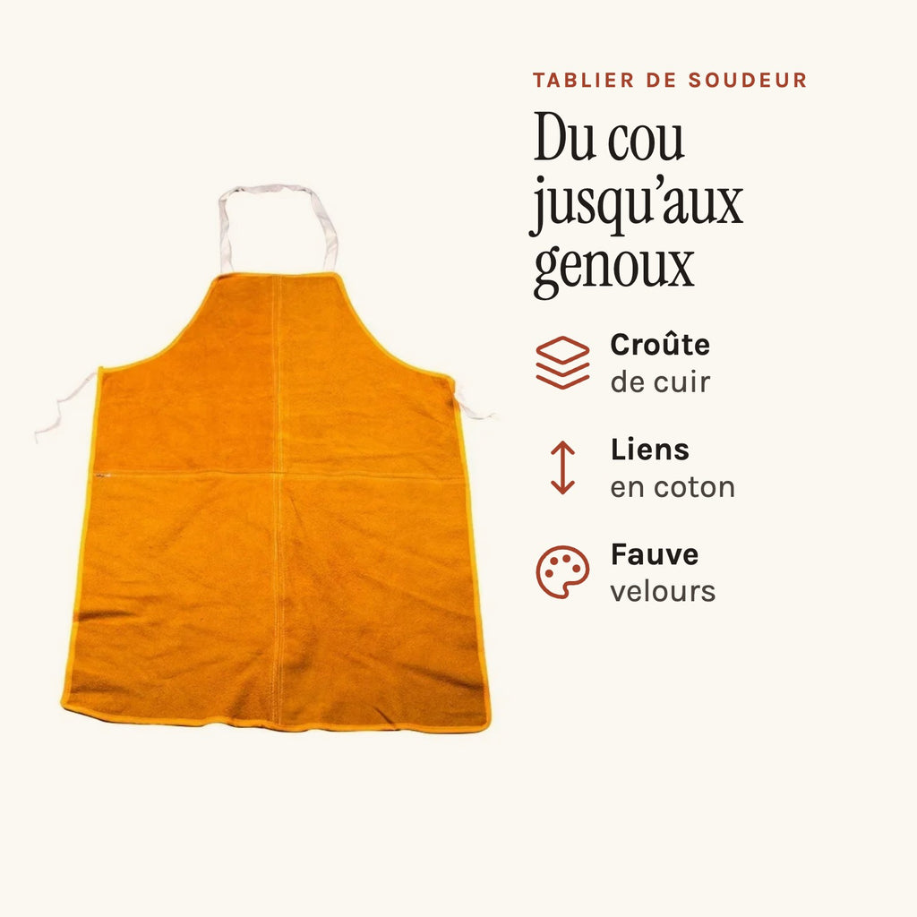 Tablier de soudeur en cuir de vache, du cou jusqu’aux genoux