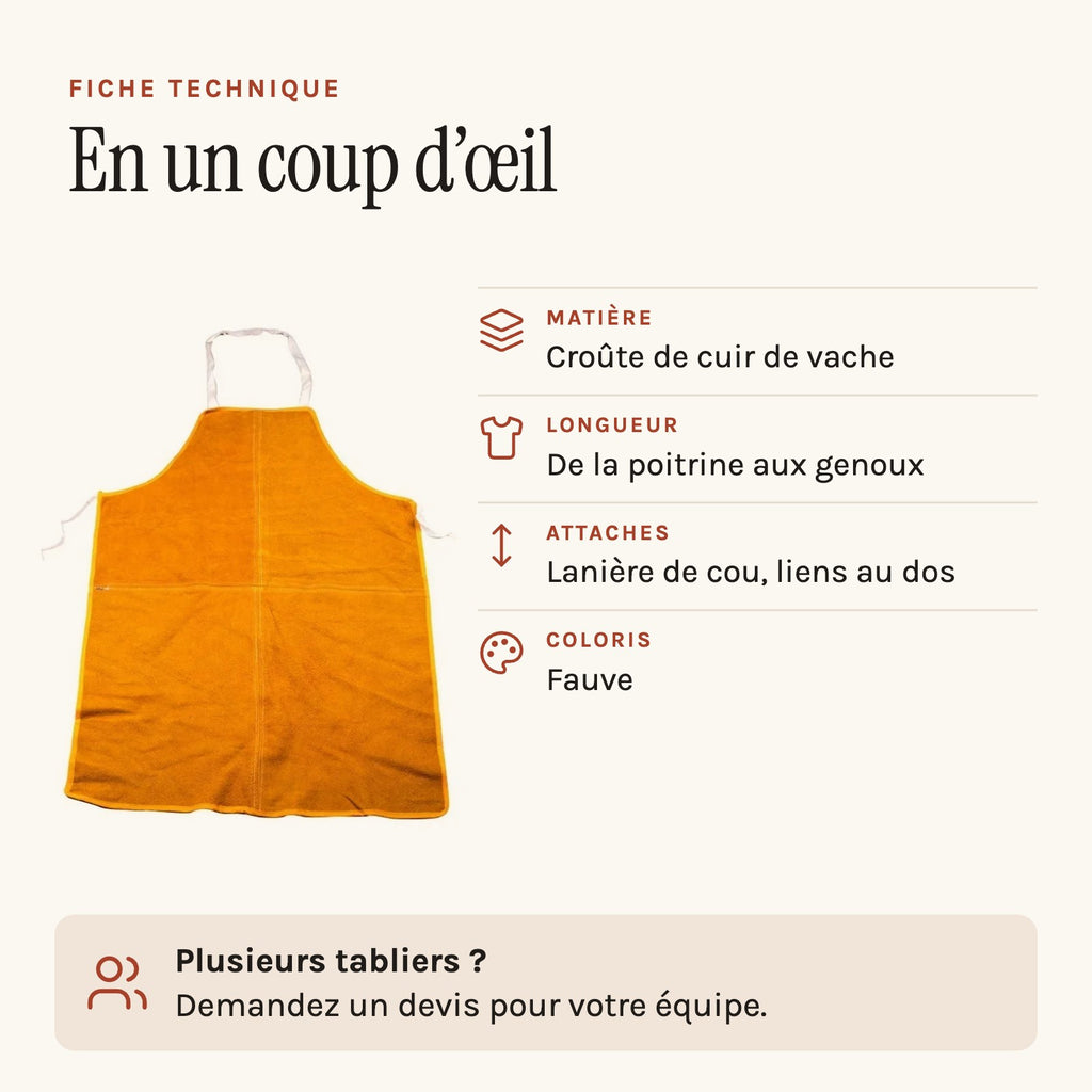 Tablier de soudeur en cuir de vache, fiche technique
