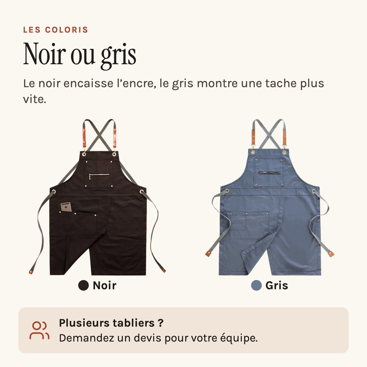 Tablier de tatoueur en toile, fendu sur le bas, les deux coloris
