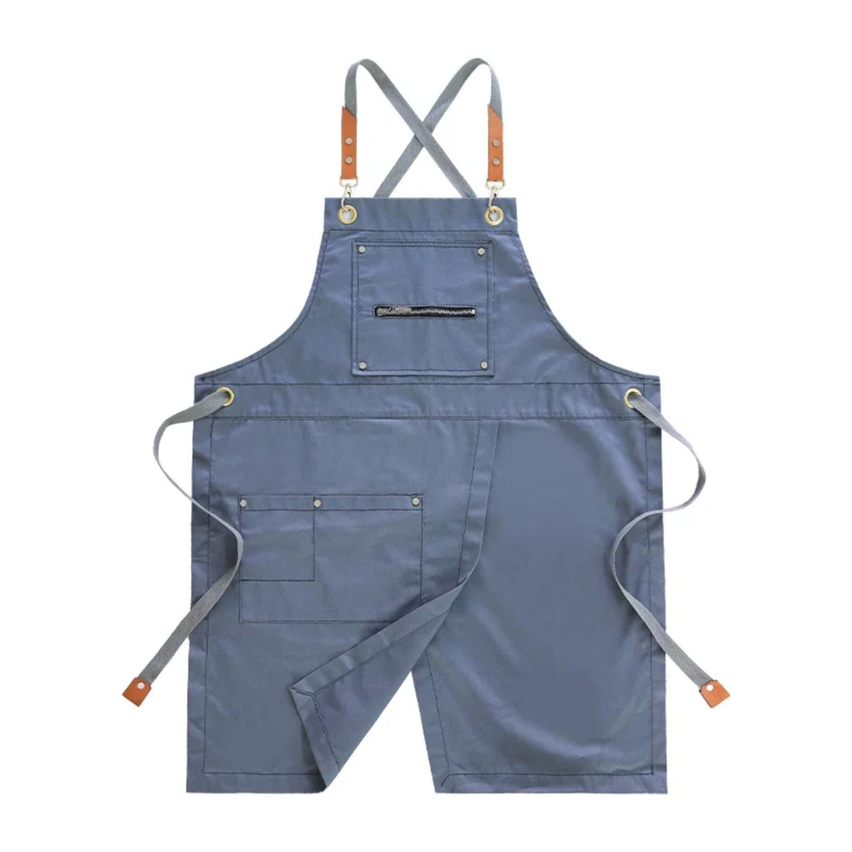 Tablier de tatoueur en toile, fendu sur le bas, gris, de face