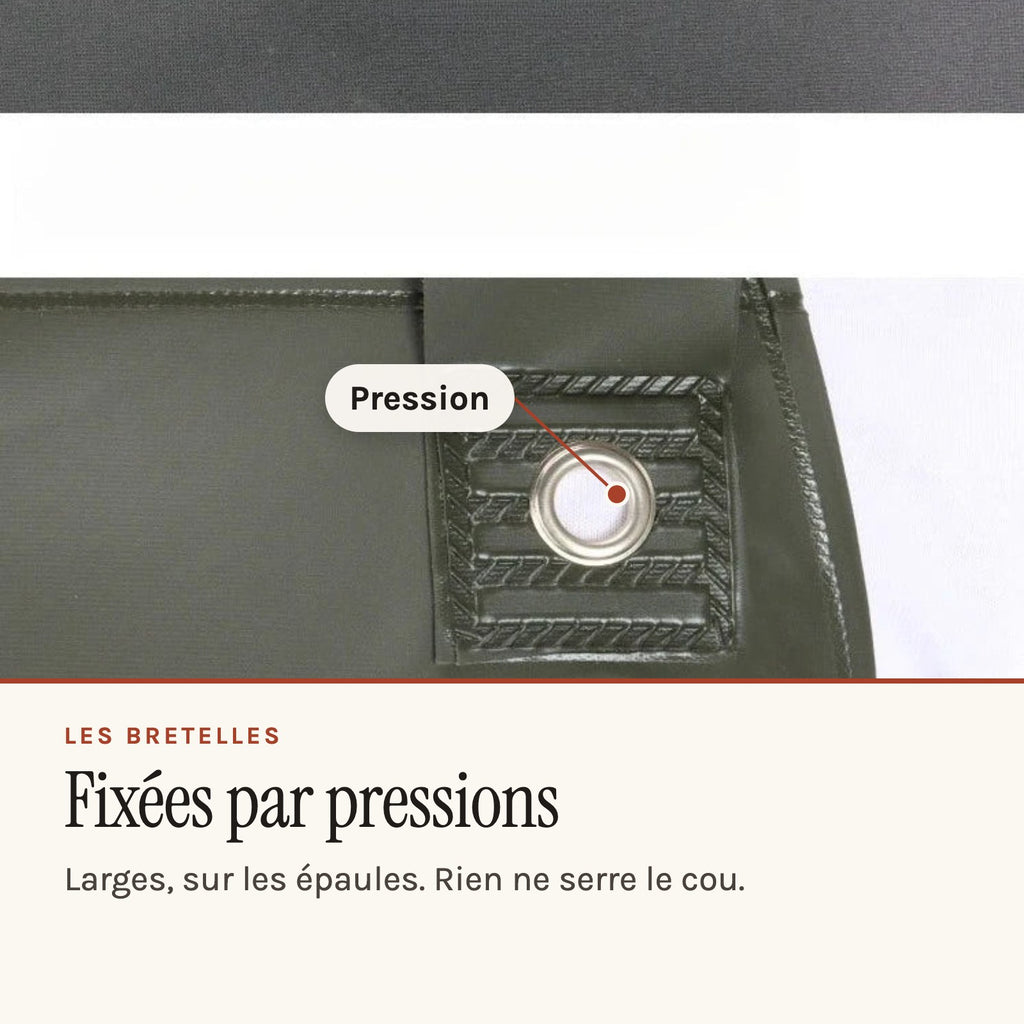 Tablier de traite long, imperméable, à bretelles larges, pression des bretelles