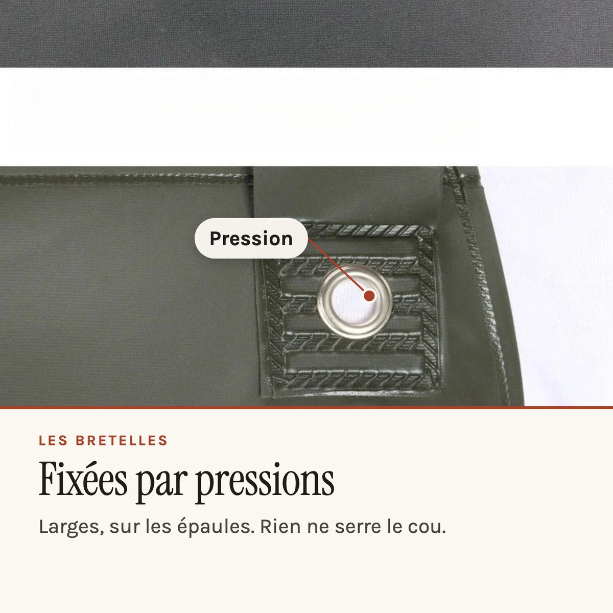Tablier de traite long, imperméable, à bretelles larges, pression des bretelles