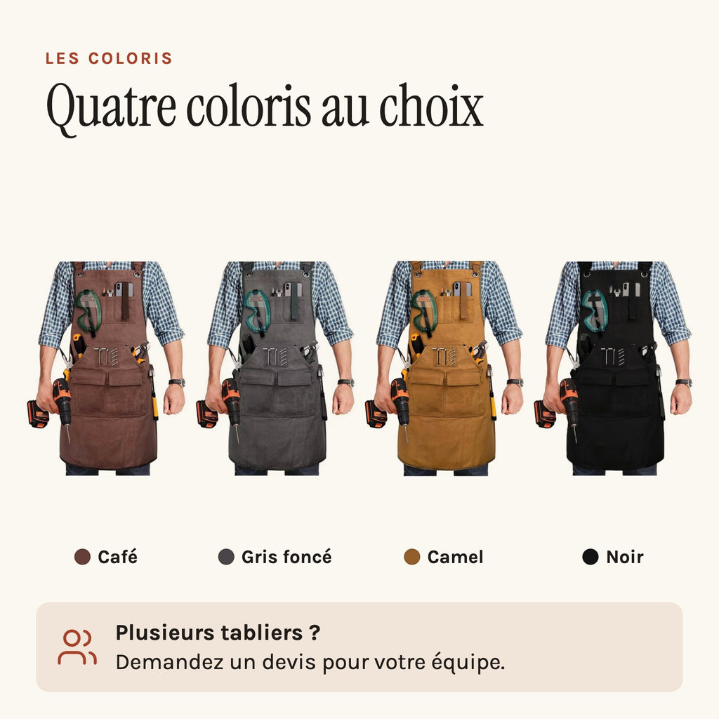 Tablier d'ébéniste en toile cirée, à bretelles en X, les quatre coloris