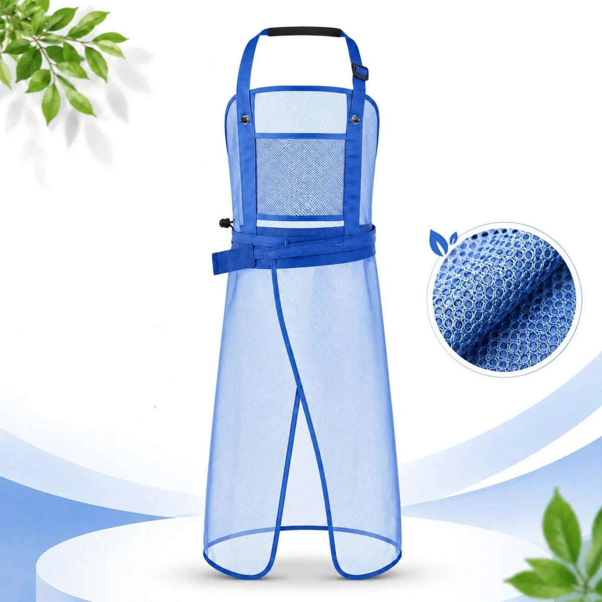Tablier pour débroussailleuse en filet, bretelles croisées, bleu, filet de nylon