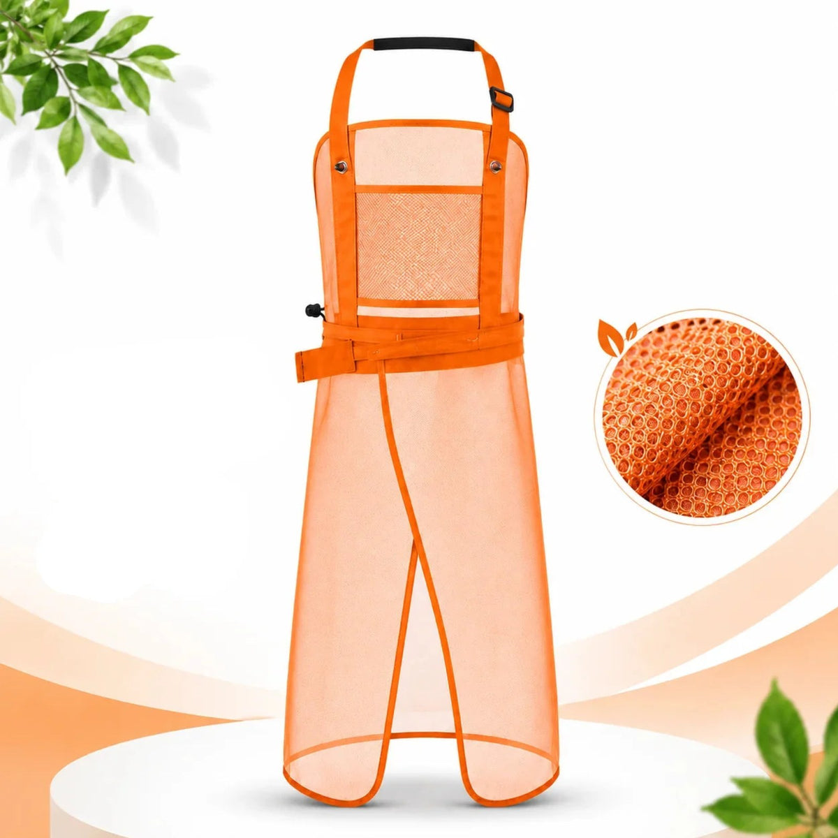 Tablier pour débroussailleuse en filet, bretelles croisées, orange, filet de nylon
