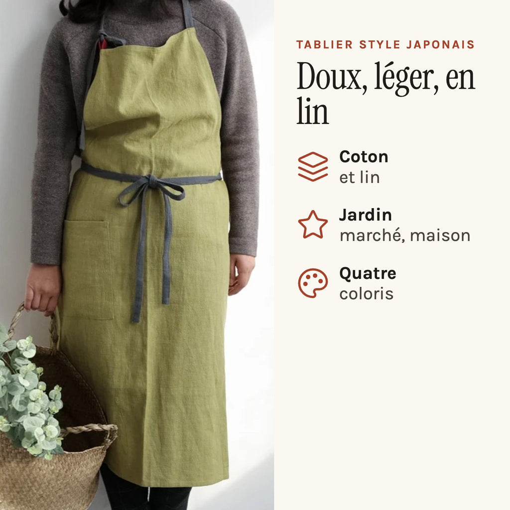 Leinenschürze im japanischen Stil, getragen