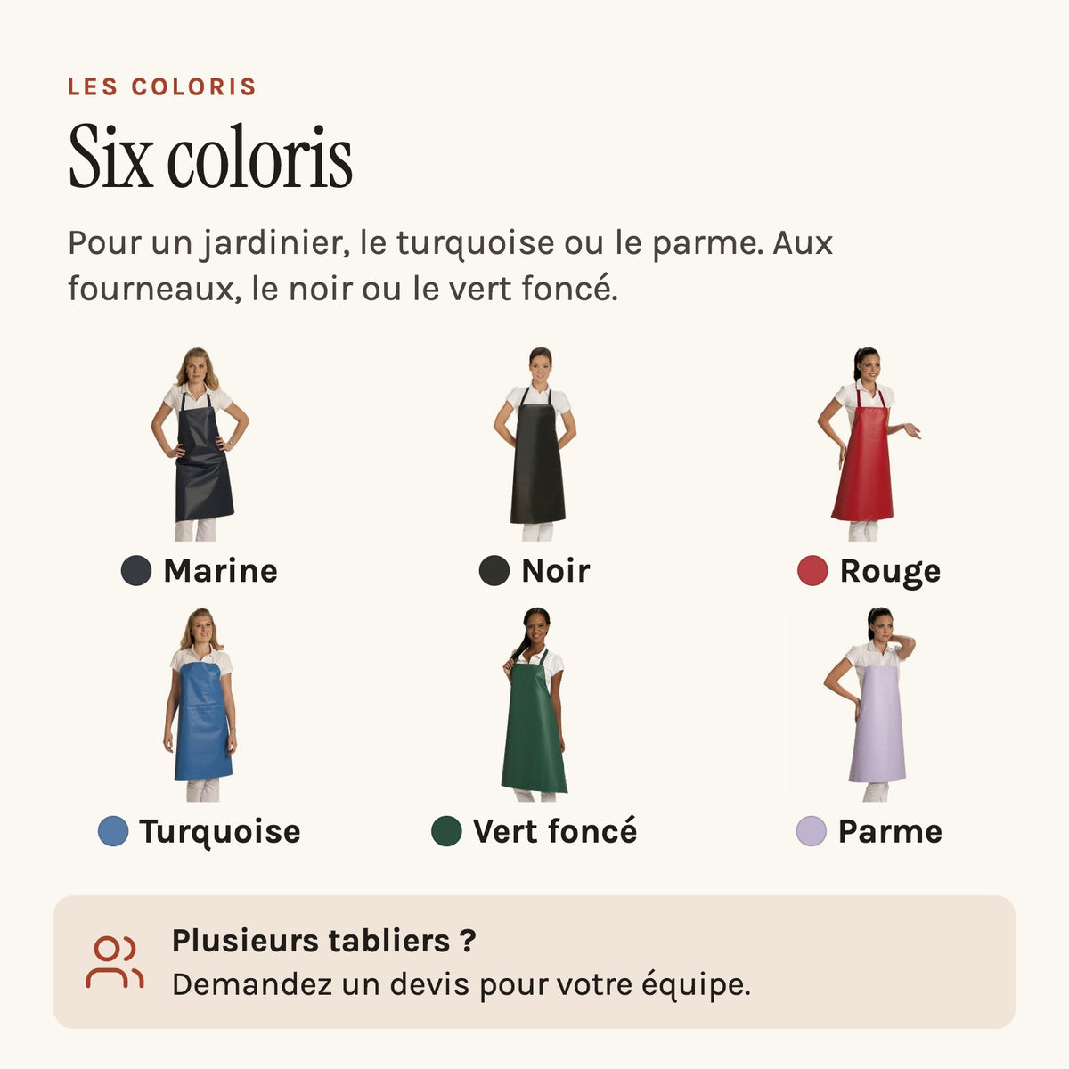 Tablier en plastique imperméable, les coloris