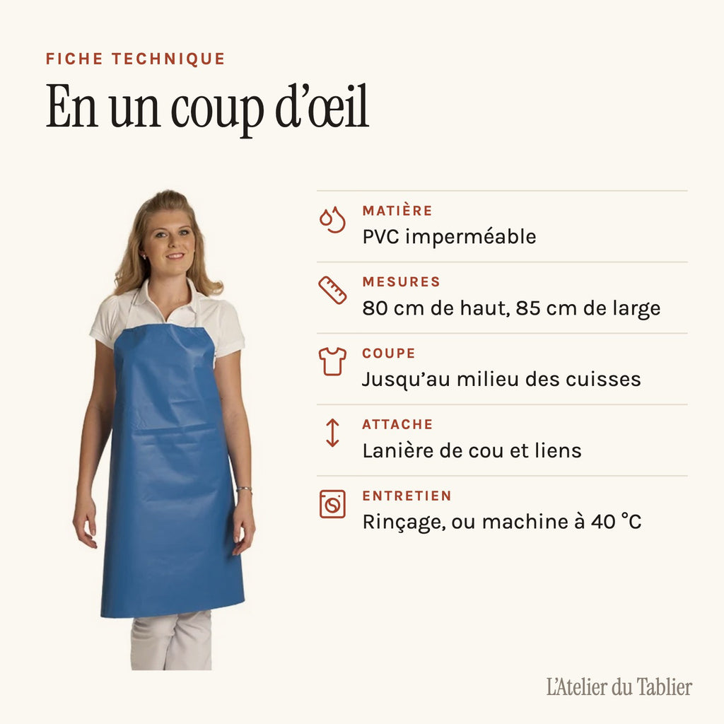 Tablier en plastique imperméable, fiche technique