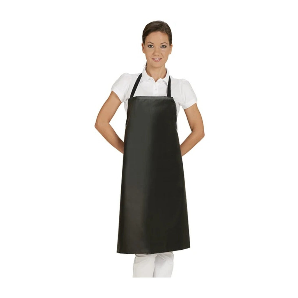 Tablier en plastique imperméable, coloris noir, porté