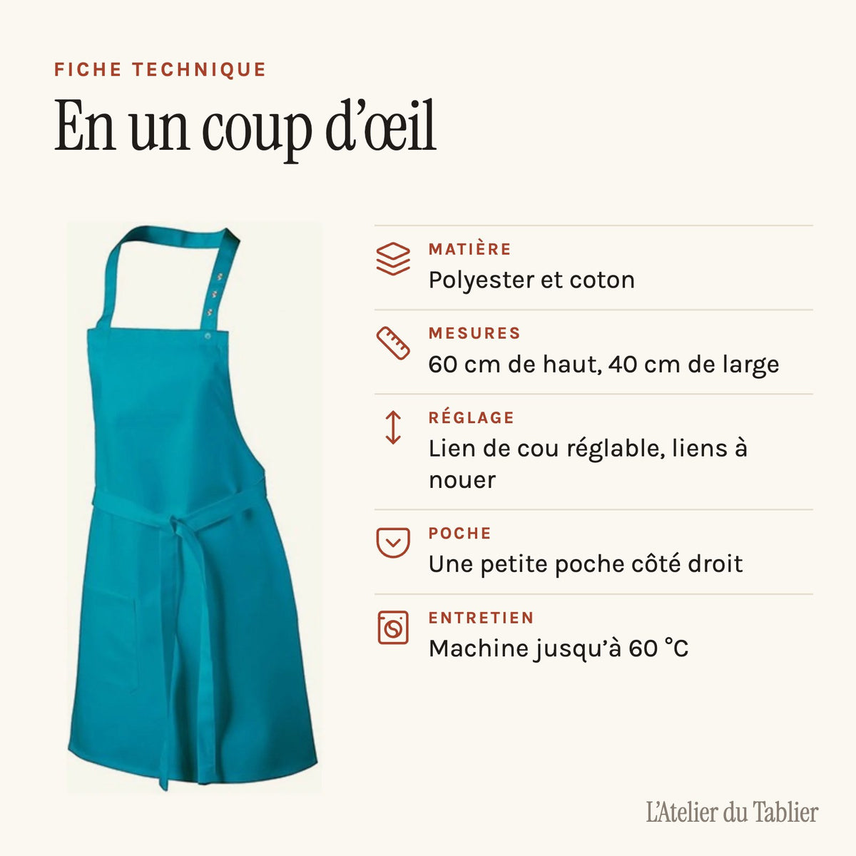 Kinderschürze zum Kochen, technisches Datenblatt