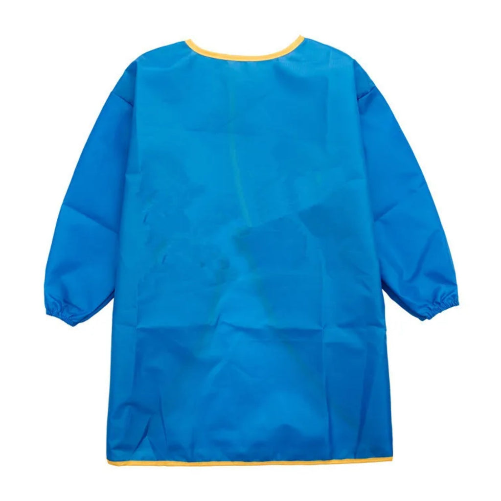 Blouse maternelle unie à manches longues, fermée par un scratch, bleu, de face