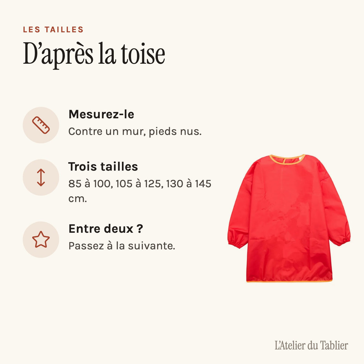 Blouse maternelle unie à manches longues, fermée par un scratch, choisir la taille d’après la toise