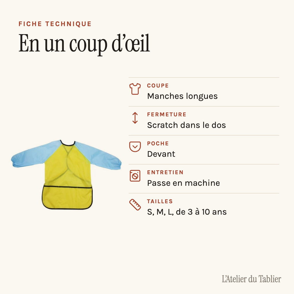 Malschürze für Kinder mit langen Ärmeln, technisches Datenblatt