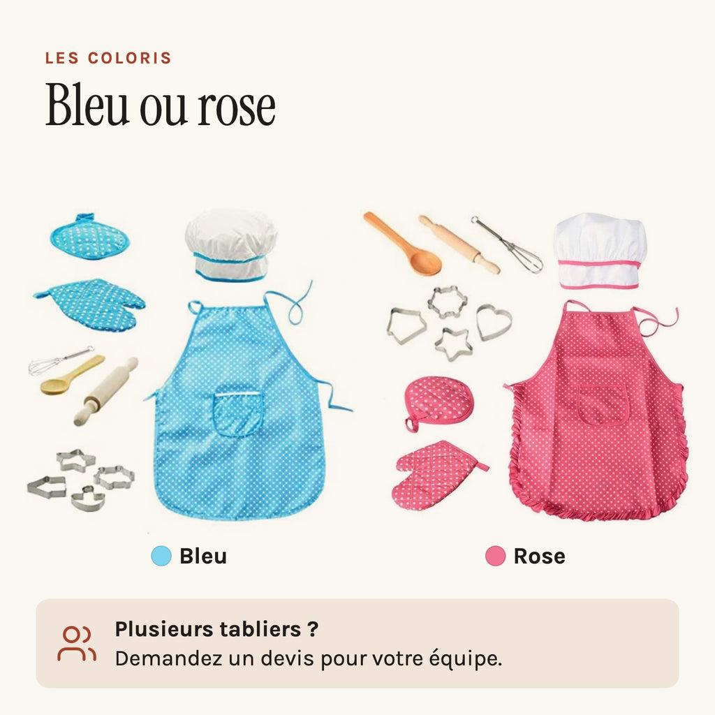 Kinder-Kochschürze mit Kochmütze, Blau oder Rosa