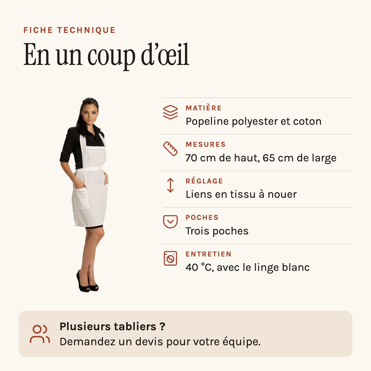 Tablier femme de chambre blanc, fiche technique