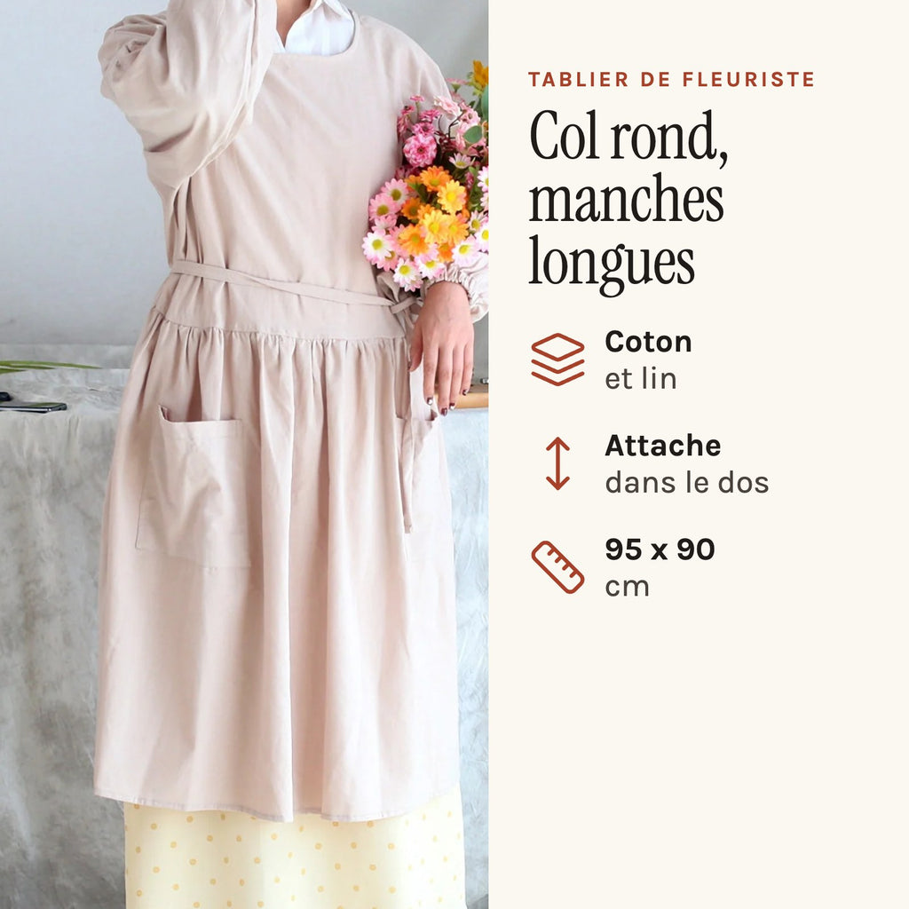 Floristenschürze mit langen Ärmeln, Beige, getragen