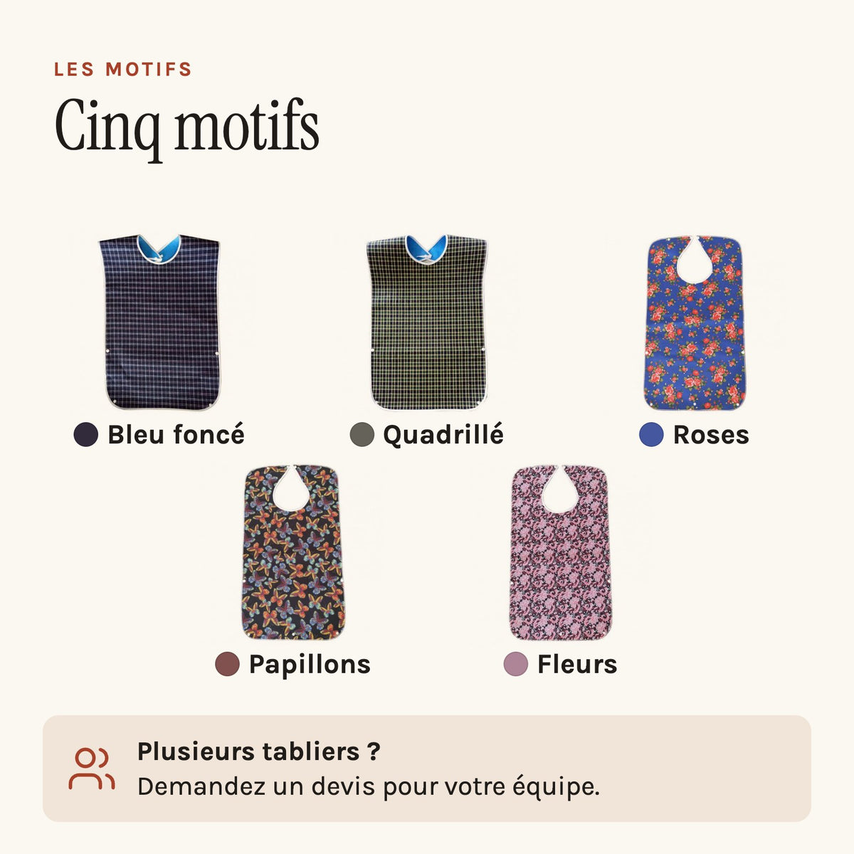 Tablier grand-mère, cinq motifs