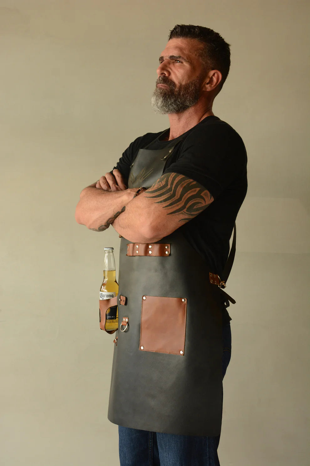 Tablier Barbecue Porte-Bouteille, cuir synthétique