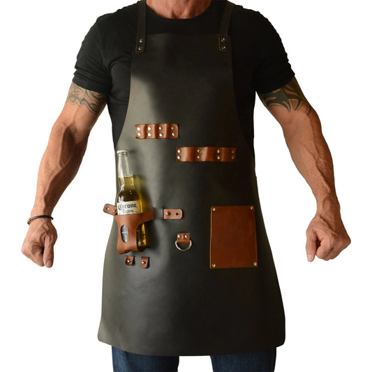 Tablier Barbecue Porte-Bouteille, cuir synthétique