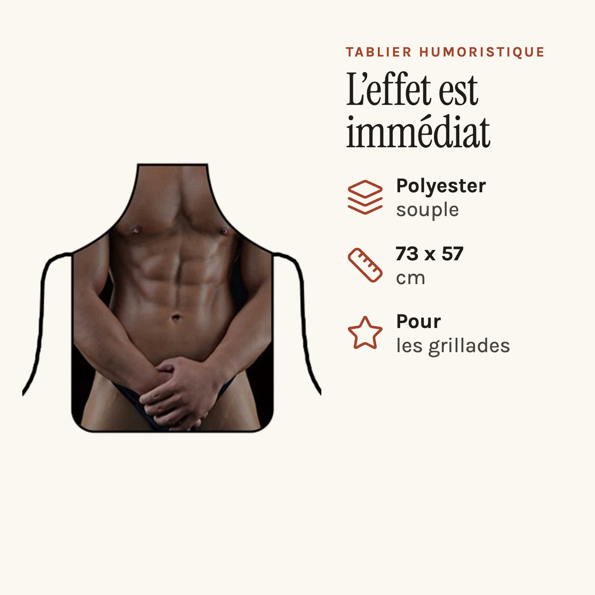 Tablier homme humour, imprimé corps musclé