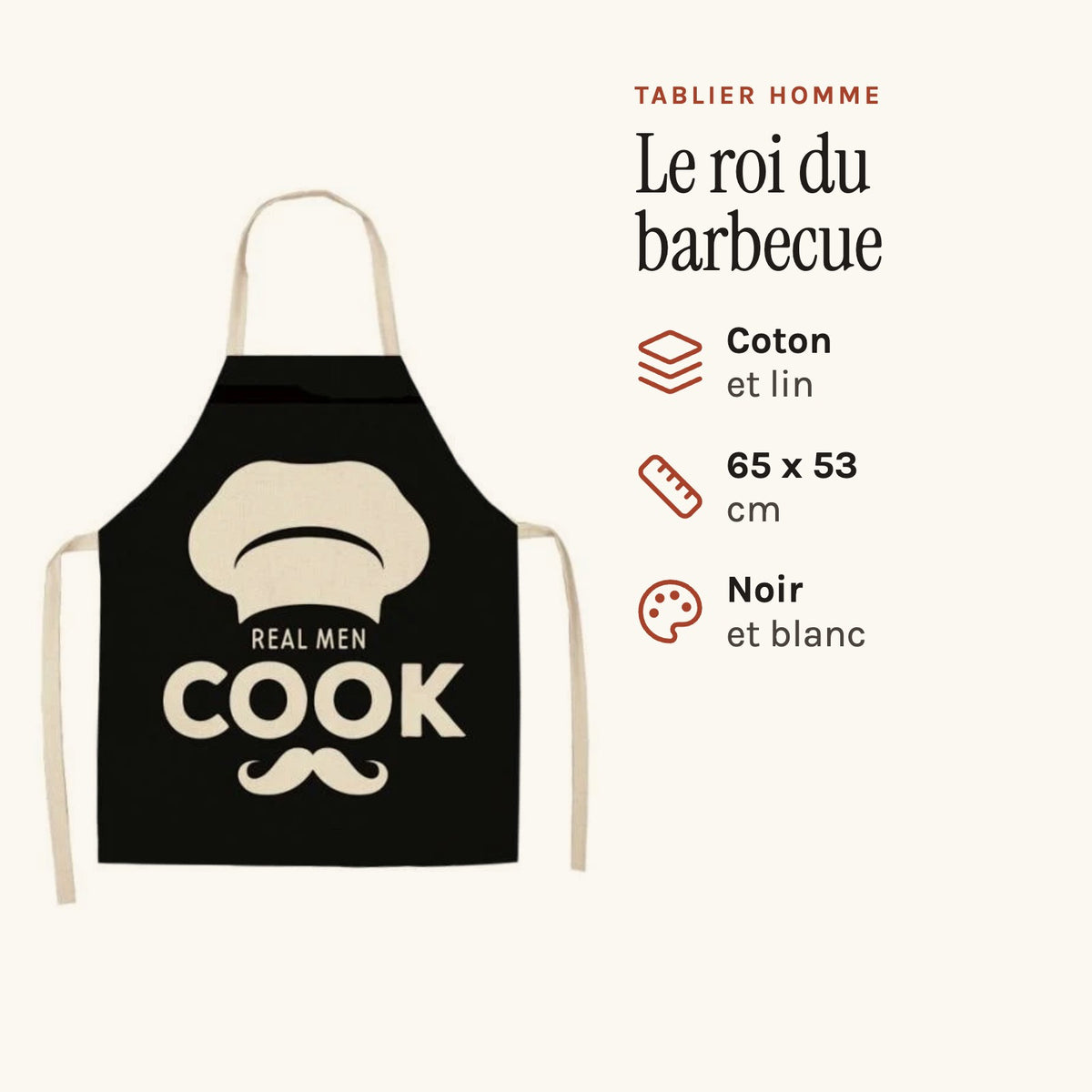 Tablier homme barbecue « Real Men Cook », coton et lin