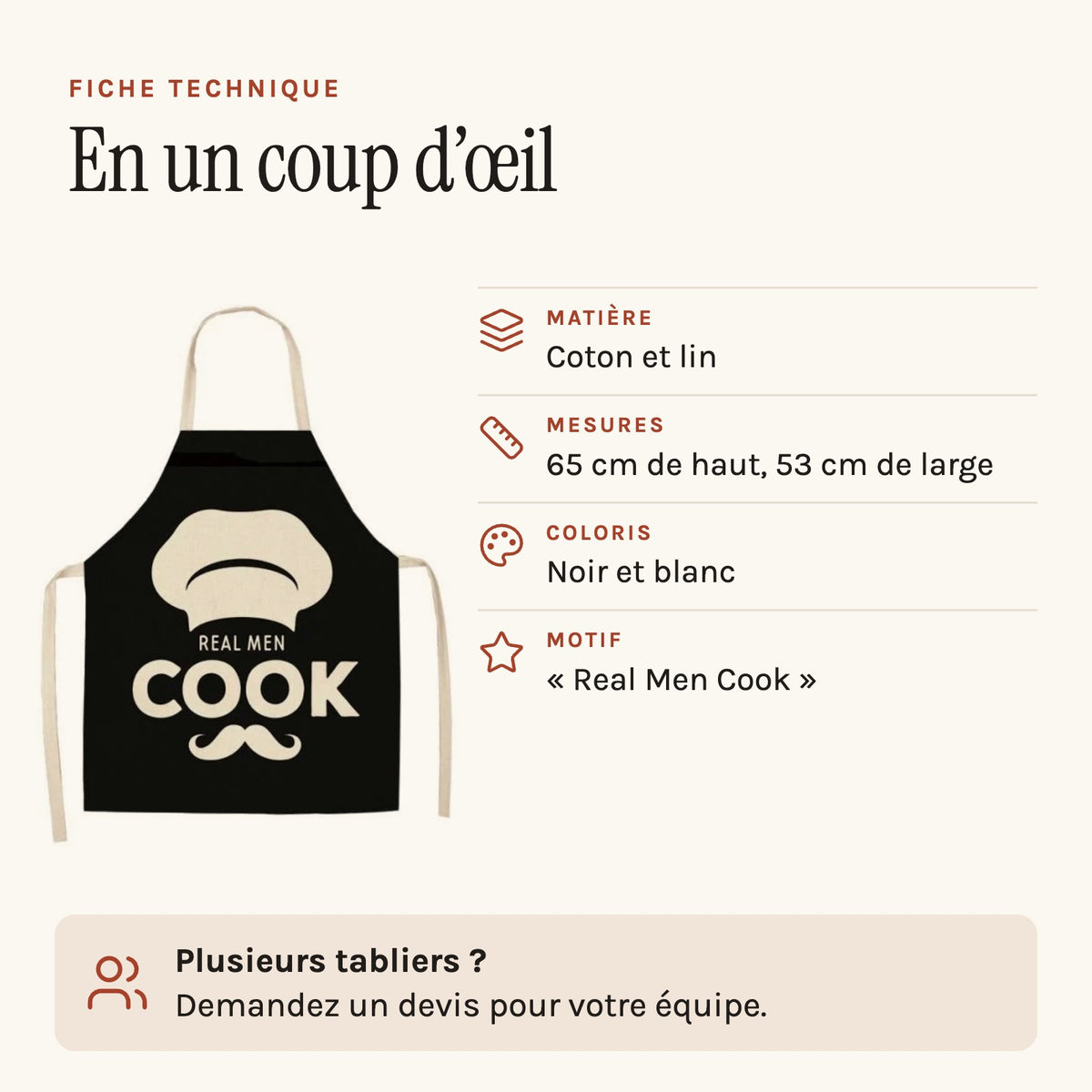 Tablier homme barbecue « Real Men Cook », fiche technique