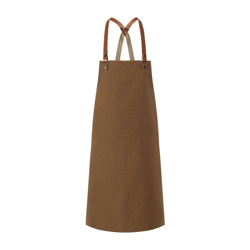 Tablier de Cuisinier, bretelles croisées en cuir, cannelle, de face