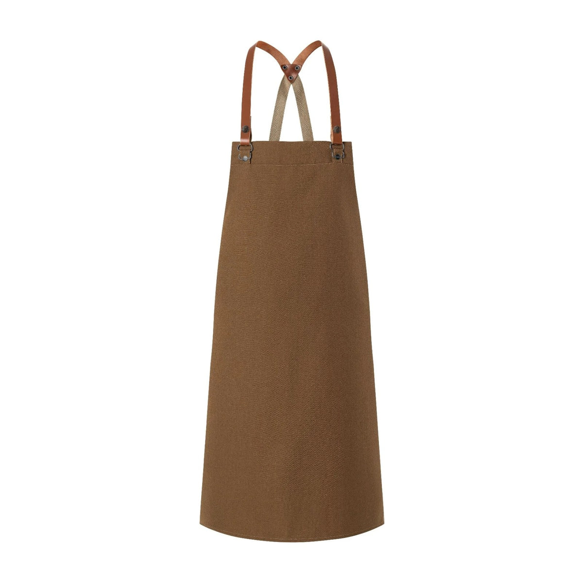 Tablier de Cuisinier, bretelles croisées en cuir, cannelle, de face