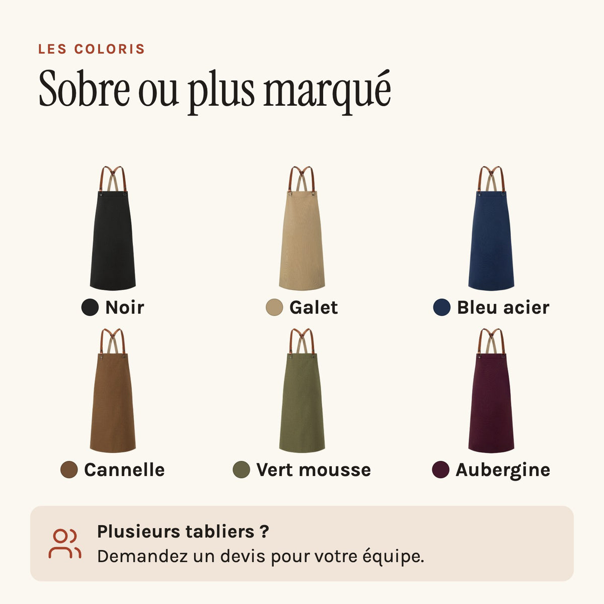 Tablier de Cuisinier, bretelles croisées en cuir, les coloris