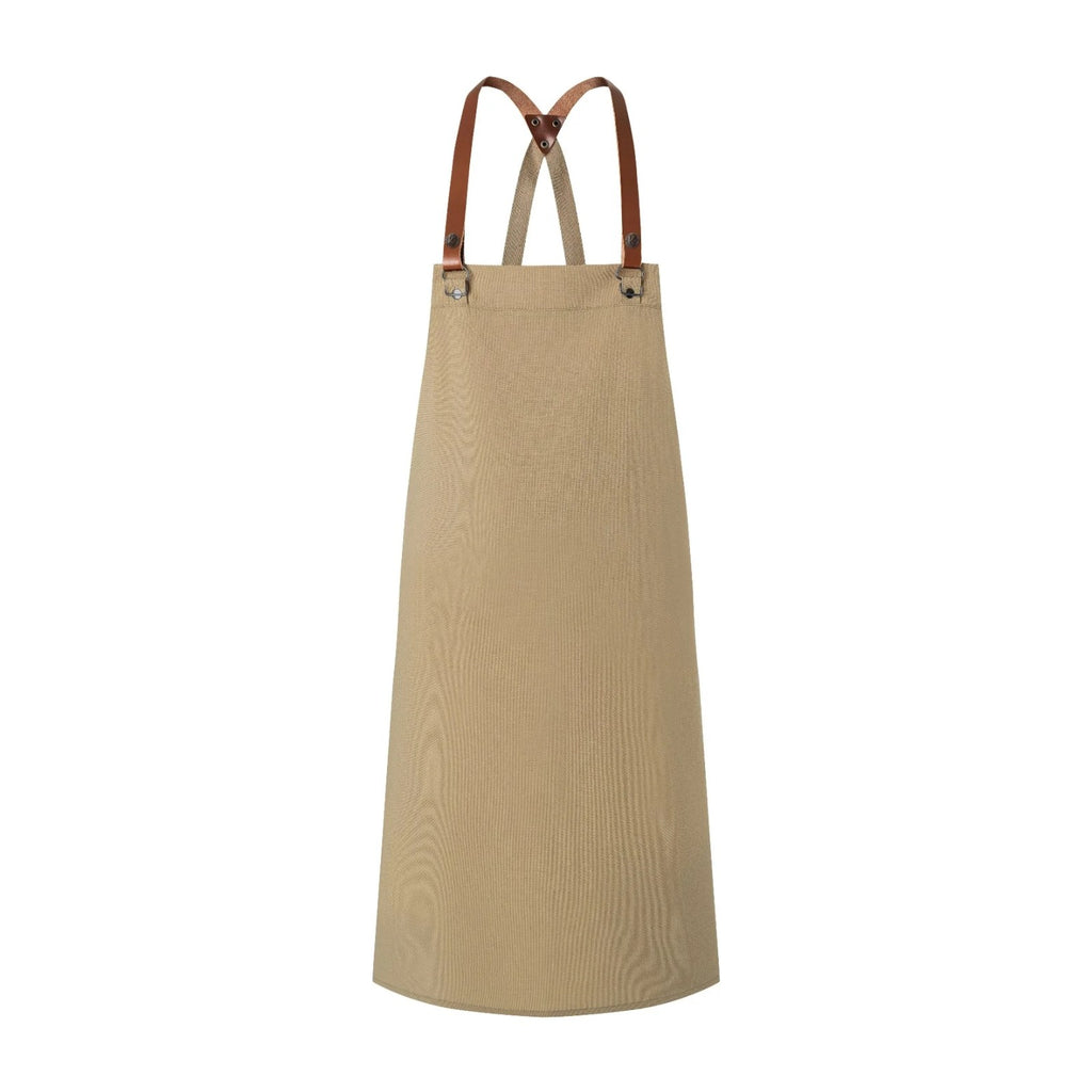 Tablier de Cuisinier, bretelles croisées en cuir, galet, de face