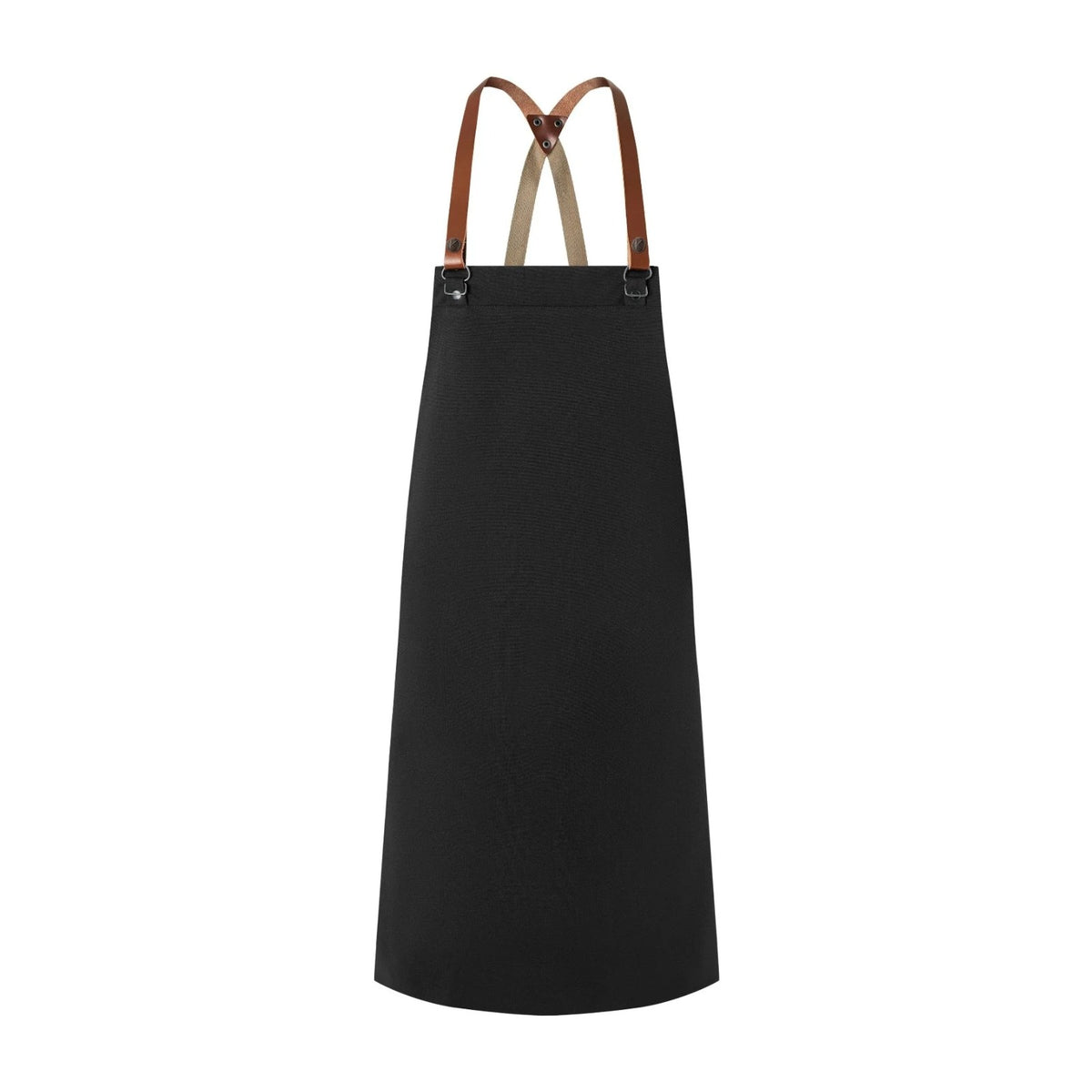 Tablier de Cuisinier, bretelles croisées en cuir, noir, de face
