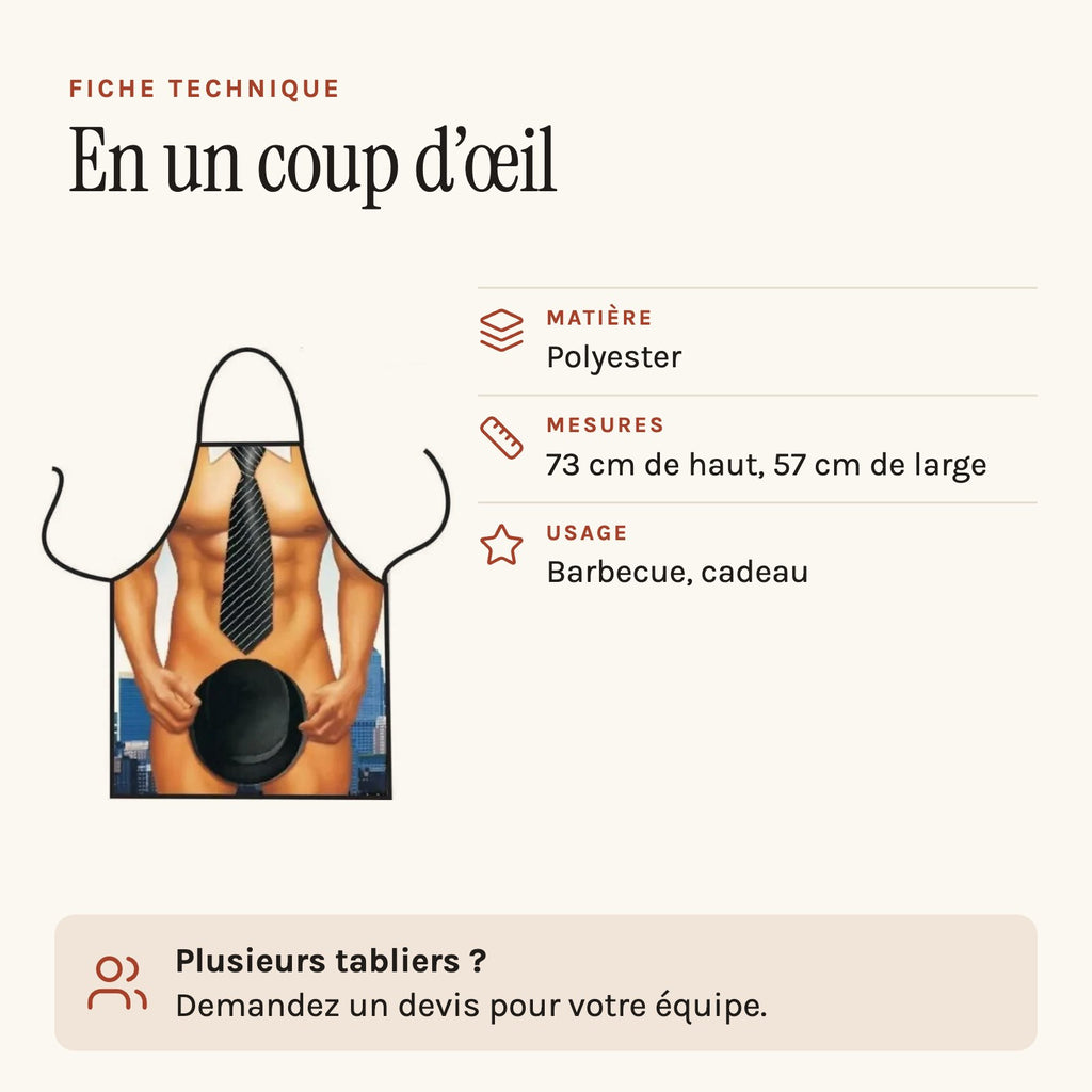 Tablier Homme Sexy, fiche technique