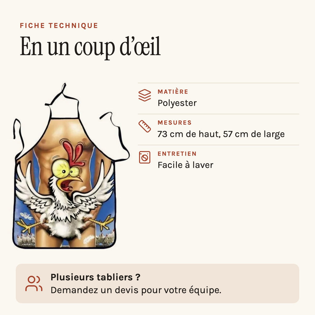 Tablier Dinde Rigolote, fiche technique