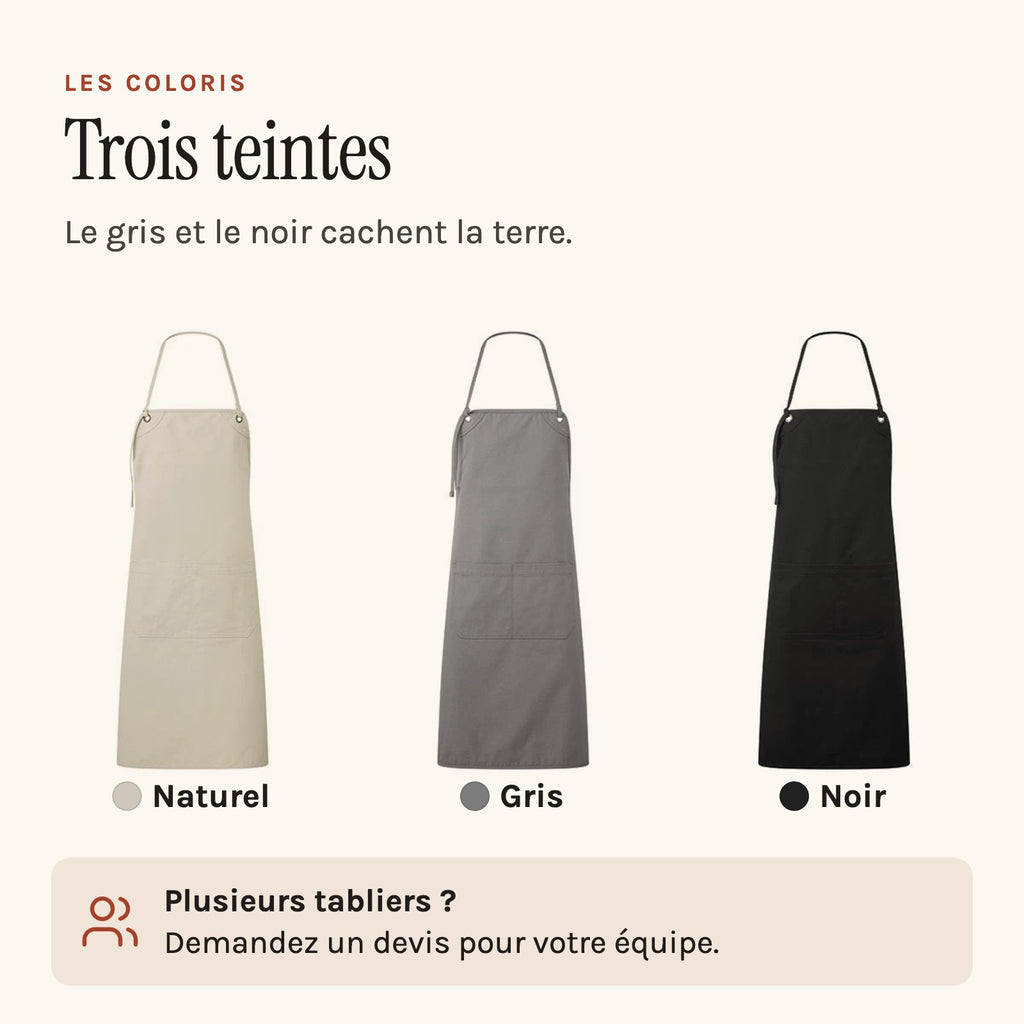 Tablier jardinier homme en toile épaisse, les trois coloris