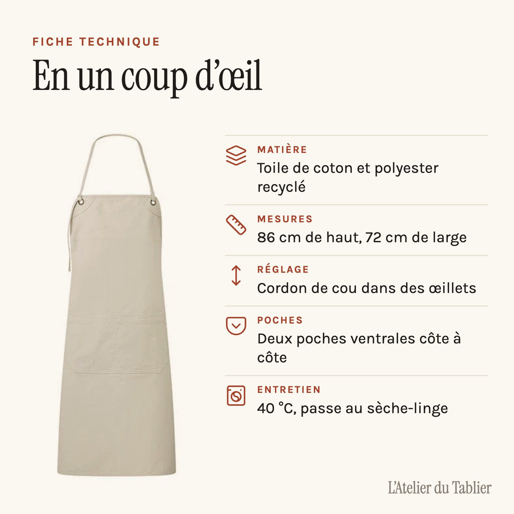 Tablier jardinier homme en toile épaisse, fiche technique