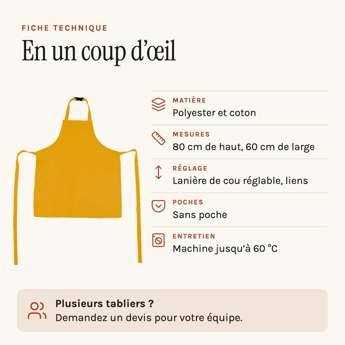 Tablier jaune pour la maternelle, fiche technique