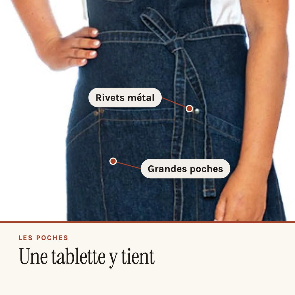 Kochschürze aus Jeansstoff, verwaschen, große Taschen und Metallnieten