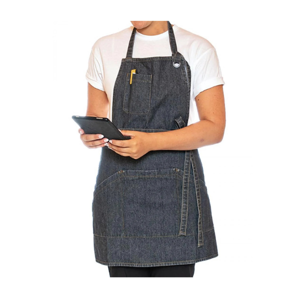 Kochschürze aus Jeansstoff, verwaschen, Grauschwarz, Vorderansicht