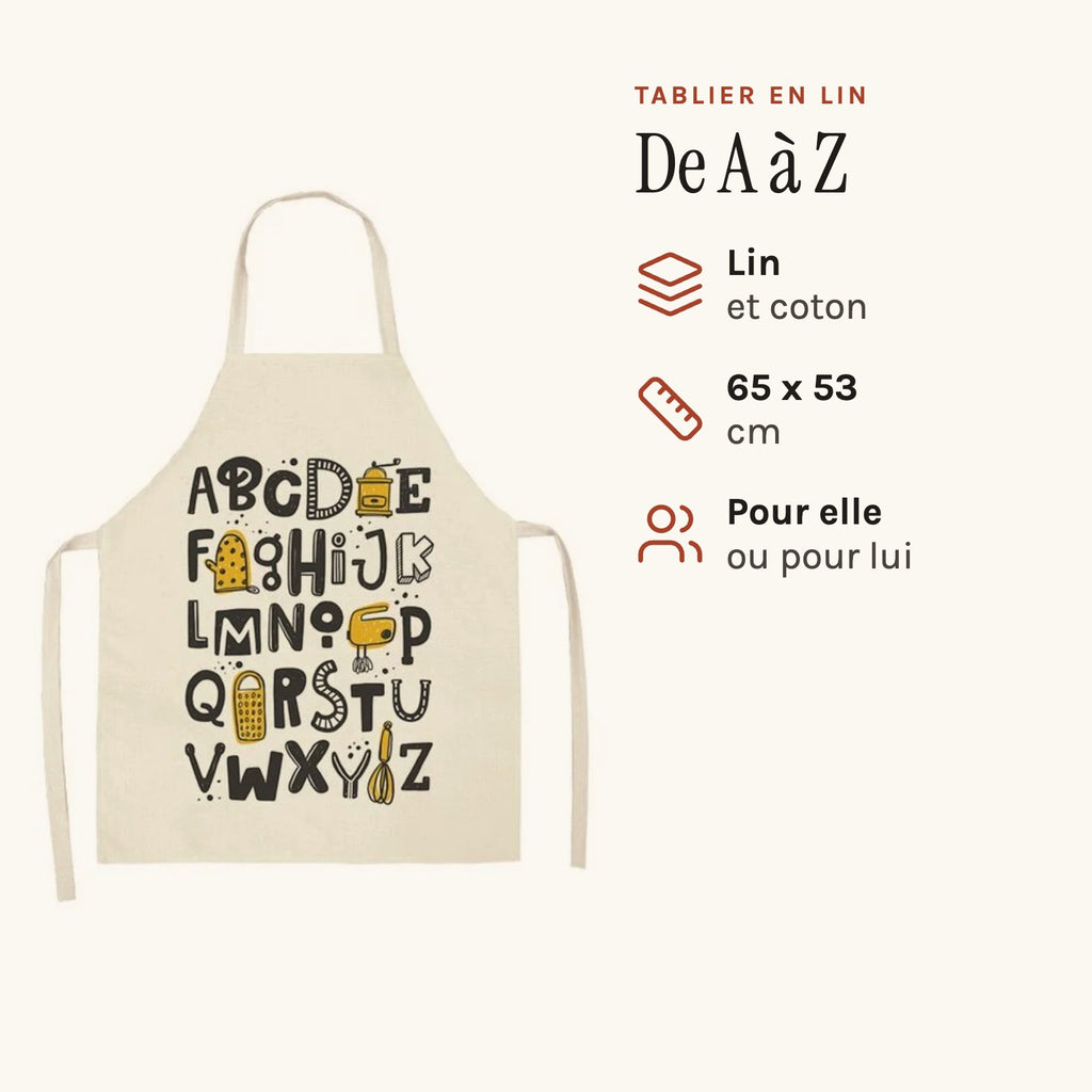 Kochschürze aus Leinen und Baumwolle, Alphabet-Druck