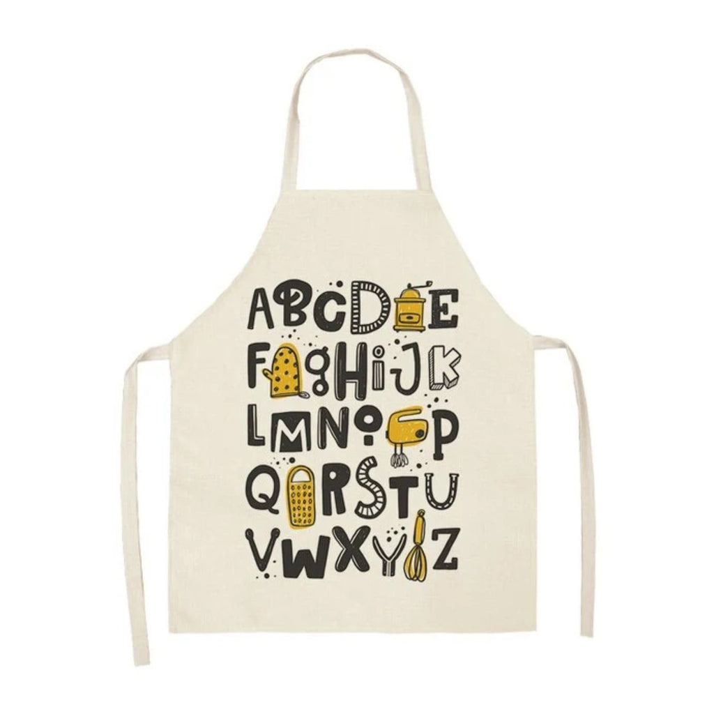 Kochschürze aus Leinen und Baumwolle, Alphabet-Druck
