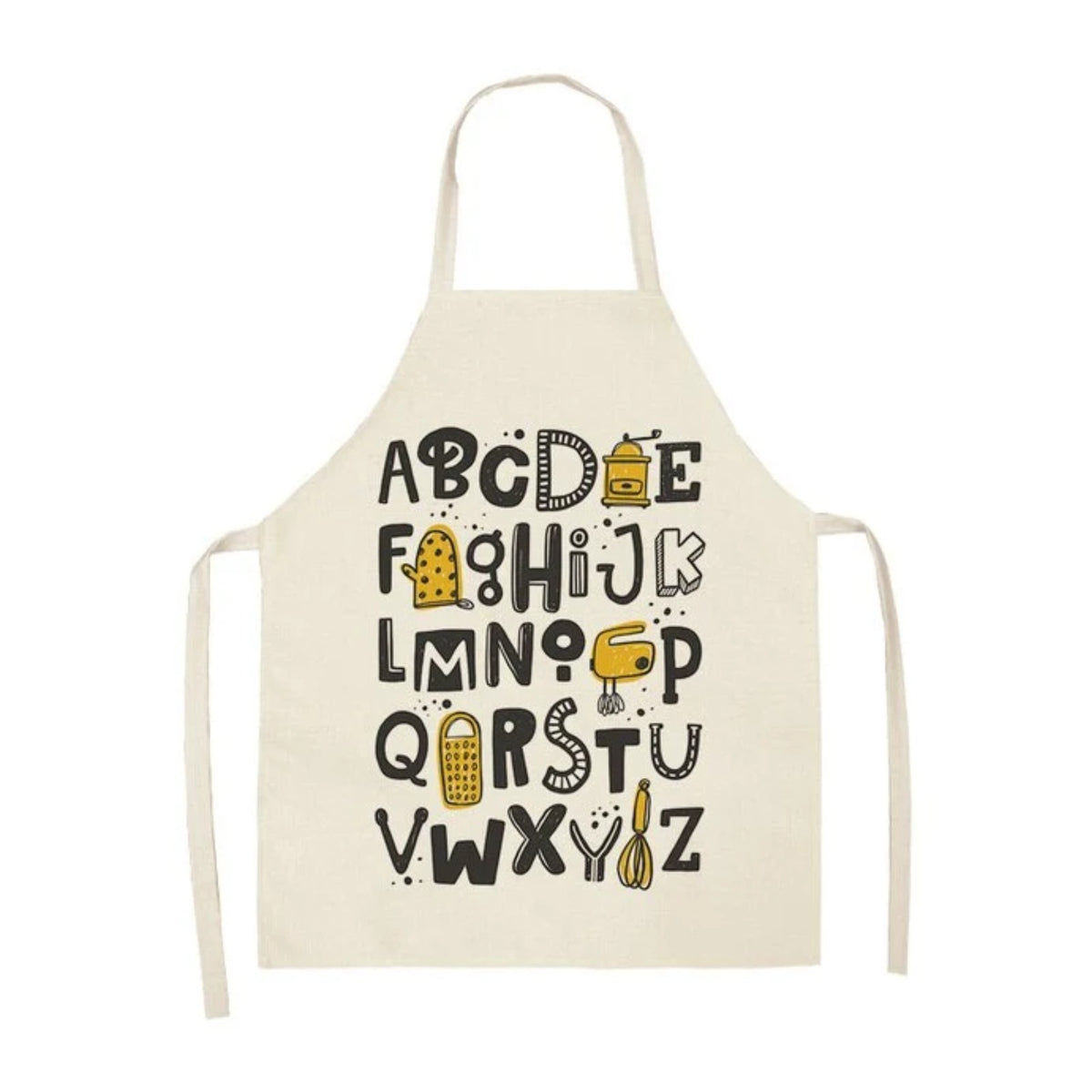 Kochschürze aus Leinen und Baumwolle, Alphabet-Druck