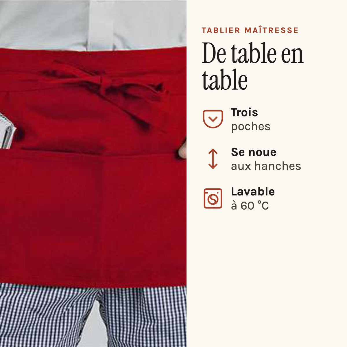 Teacher's apron, red, worn, pockets filled